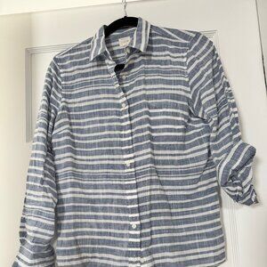 J Crew Blue and White Striped Button Down Women's S